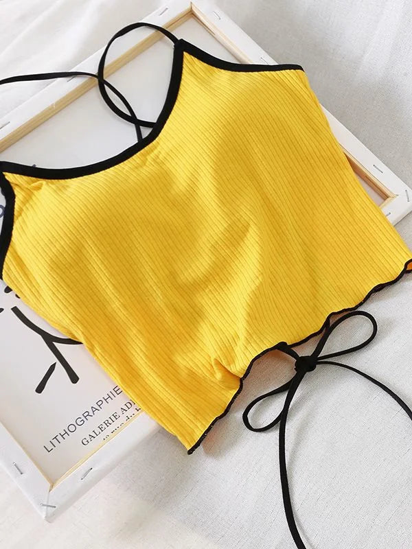ITOOLIN Women Tops With Padded Cotton Backless Bandage Halter Y2K Tops Sexy Crop Tops Women Underwear Tops For Women Summer 2024