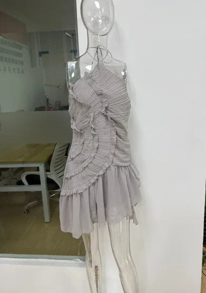 Women's summer high-end halter sleeveless irregular lace slit dress