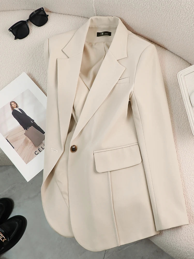 Autumn Winter Women Ladies Blazer Beige Black Red Female Long Sleeve Solid Loose Formal Jacket Coat