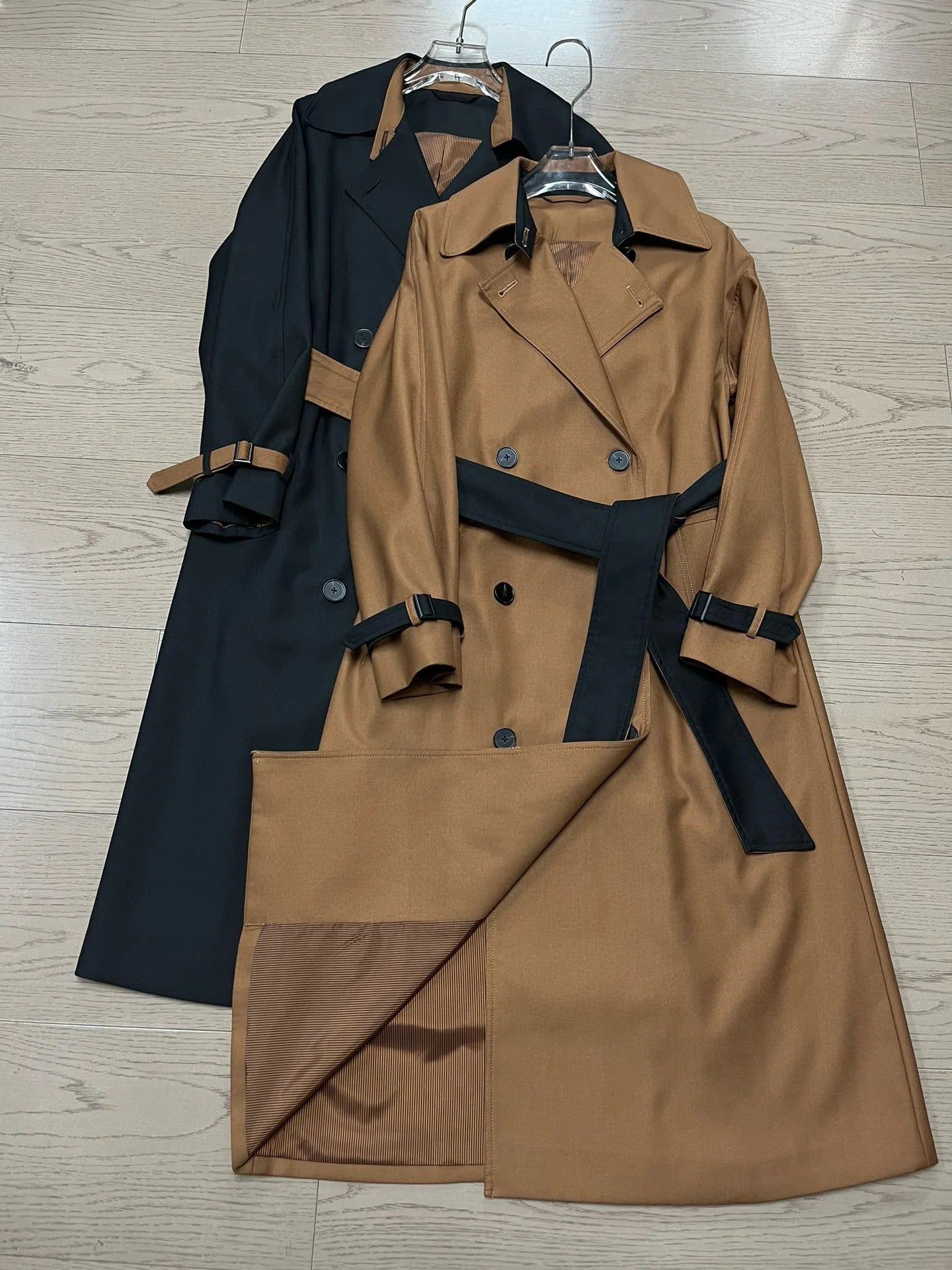 Autumn women's solid color mid-length trench coat