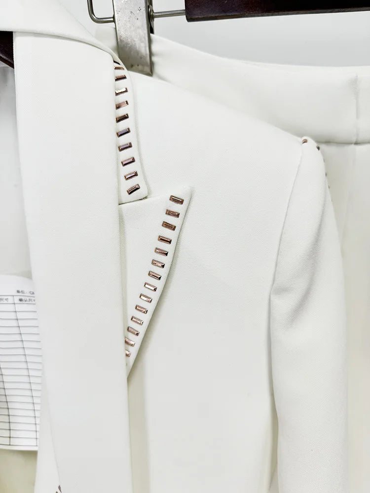 Luxury 2 Piece Sets Women Quality 2026 Spring Beading Blazers Wide Leg Pants Formal Occasions Suits Coats 2pcs Outfits Office