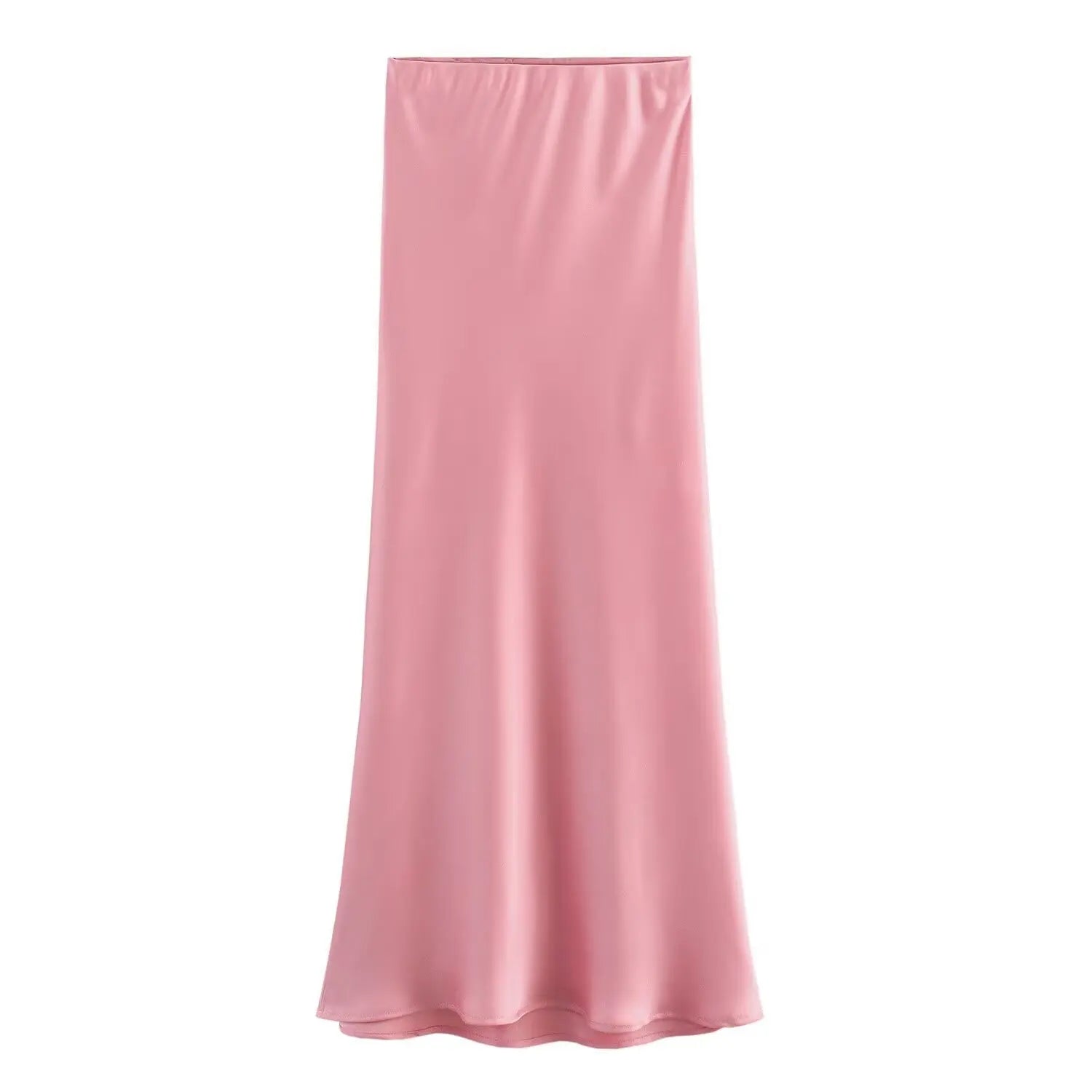 2024 New Pink Midi Skirts Women Fashion Elastic Waist Black Skirt Autumn Casual High Waist Satin Long Skirt Women's Chic Skirts