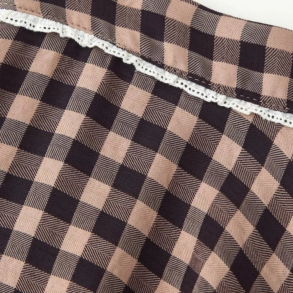 2026 new women's French casual versatile A-line hem high waist casual commuting small plaid lace skirt