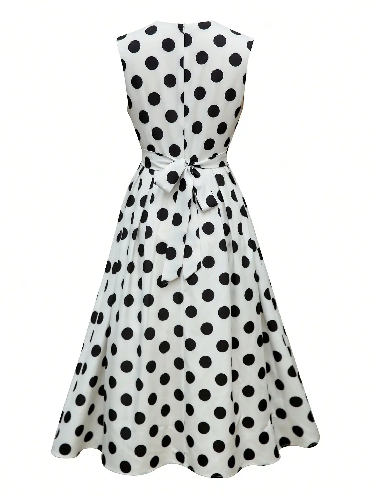 Women's V-Neck Sleeveless Polka Dot Wrap Dress with Waist Tie, A-Line Midi