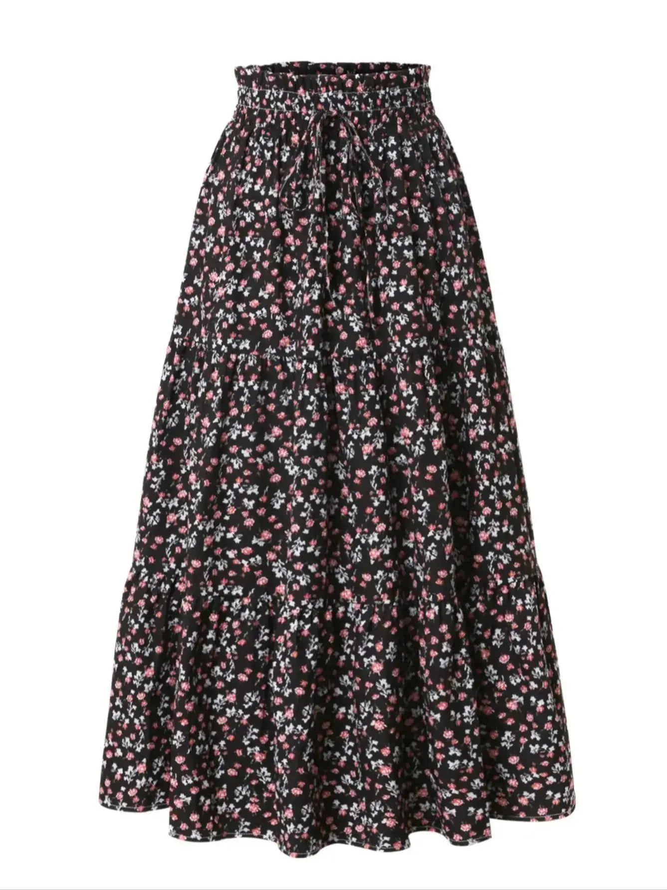 Women's Swing Pleated Floral Print Maxi Skirt Elastic High Waisted A-line Bohemian Midi Long Skirts