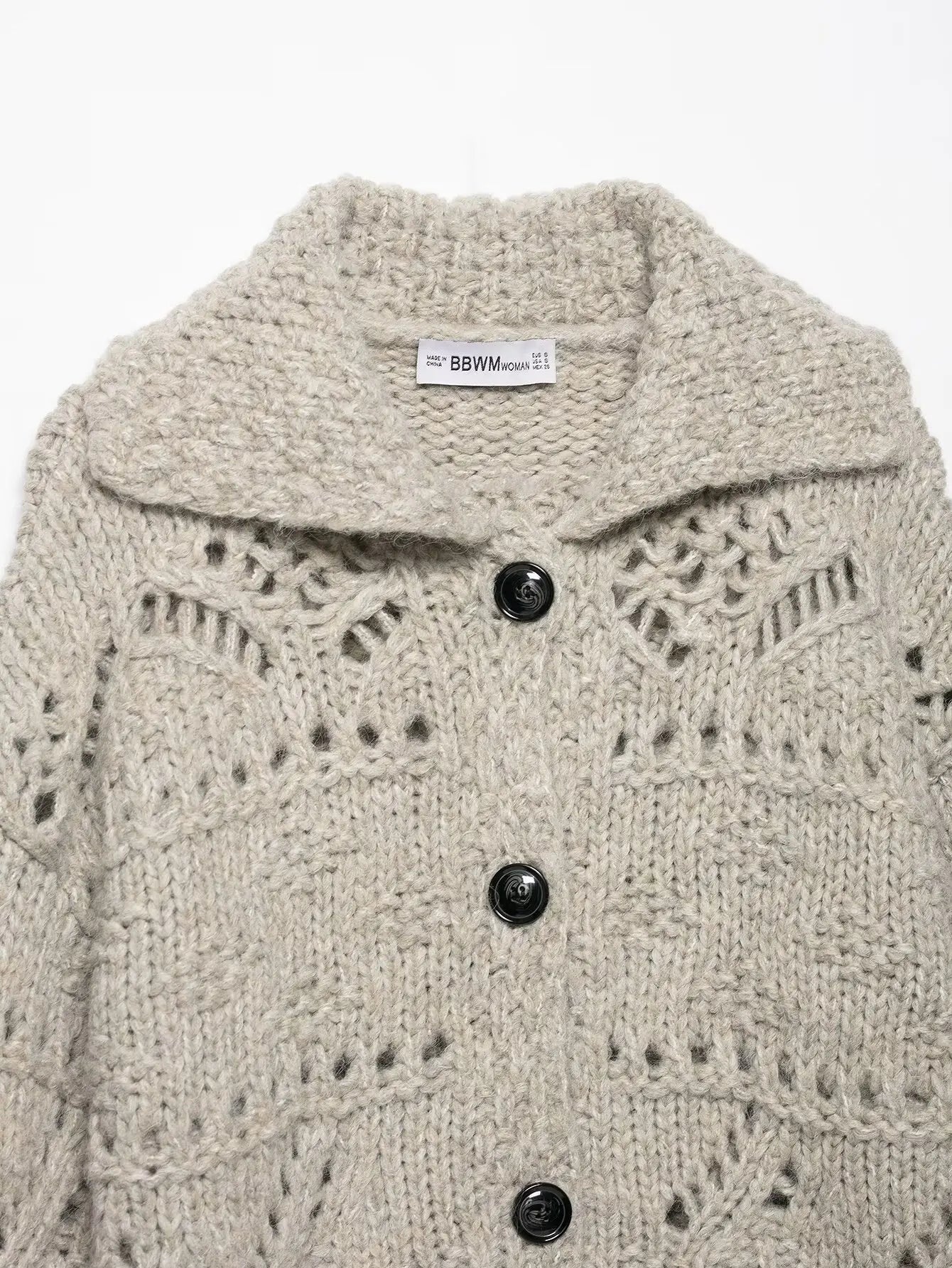 Women's Knit Cardigan Coat 2026 Spring Revere Collar Long Sleeve Button Plain Sweater Tops Female Fashion Loose Hollow Coats