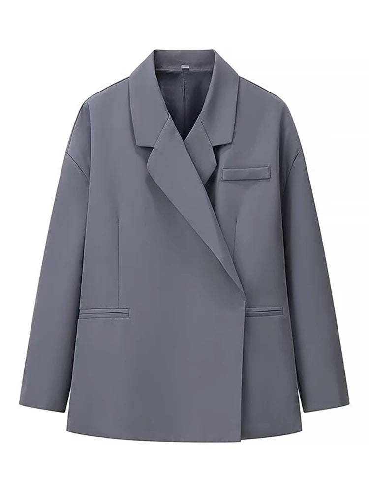 Casual Oversize Lapel Single Breasted Suit Jackets Women Chic Full-Sleeve Pocket Blazer Coat Lady High Street Commute Outerwears