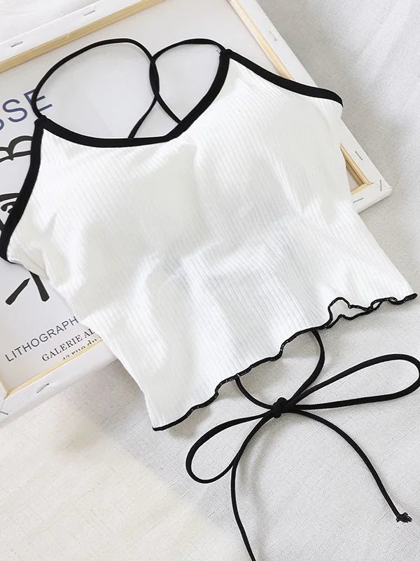 ITOOLIN Women Tops With Padded Cotton Backless Bandage Halter Y2K Tops Sexy Crop Tops Women Underwear Tops For Women Summer 2024