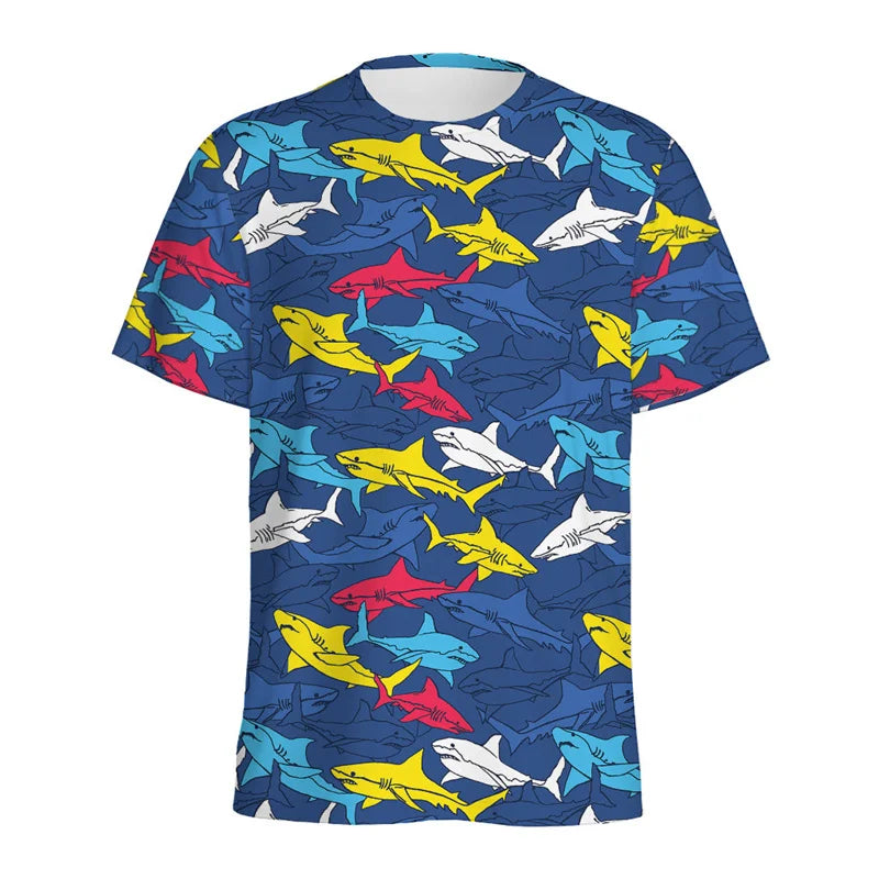 Cute Cartoon Shark 3D Printed T Shirt For Men Women Sea Animals Pattern T-Shirt Loose Short Sleeves Round Neck Tee Shirts Tops