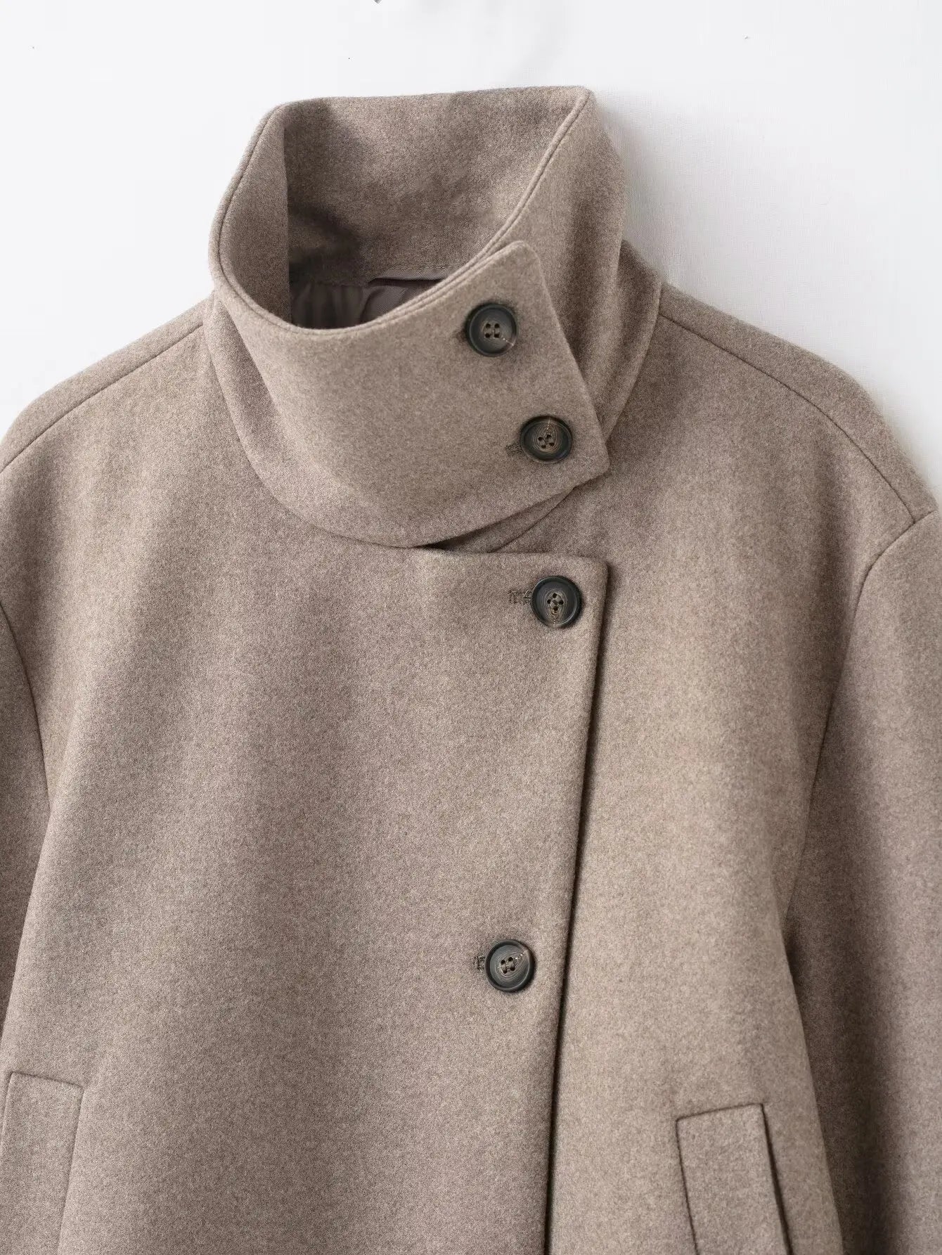 Zevity Women Vintage Stand Collar Breasted Long Sleeve Casual Woolen Coat Ladies Retro Long Sleeve Pockets Jacket Tops CT9506