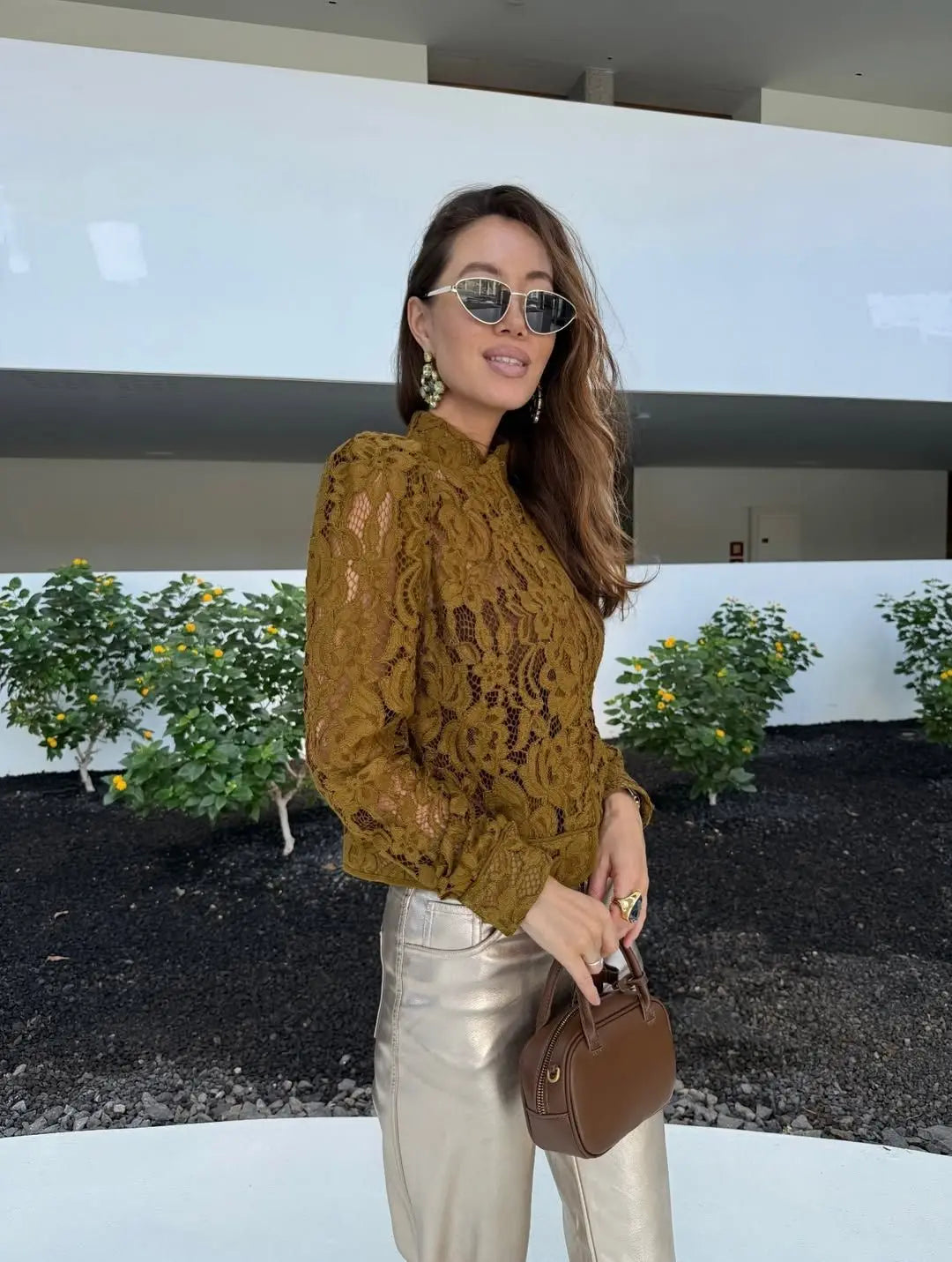 2026 Spring New See Through Lace Shirt Women Solid O Neck Long Sleeve Single Breasted Shirts Fashion New Female Blouse Tops