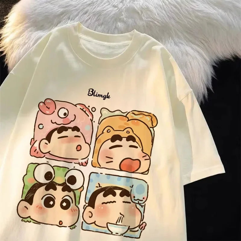 2026 New Cute Cartoon Crayon Shin-chan Pure Cotton Short Sleeve T-Shirt for Women Fashionable Trendy Style Crew Neck Fashion Top