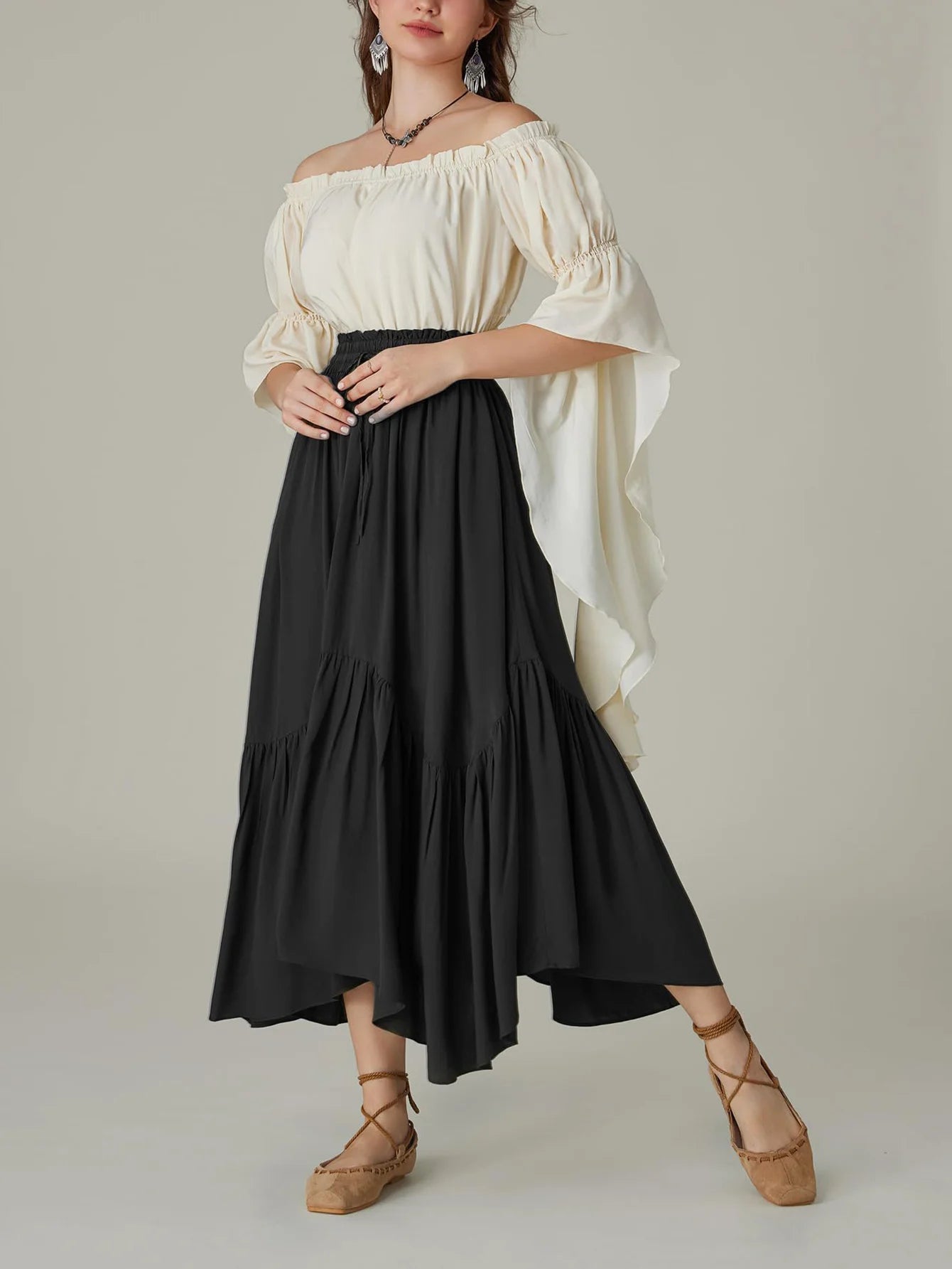 Maxi Skirts for Women High Waist Renaissance Skirt Asymmetry Black Long Skirt