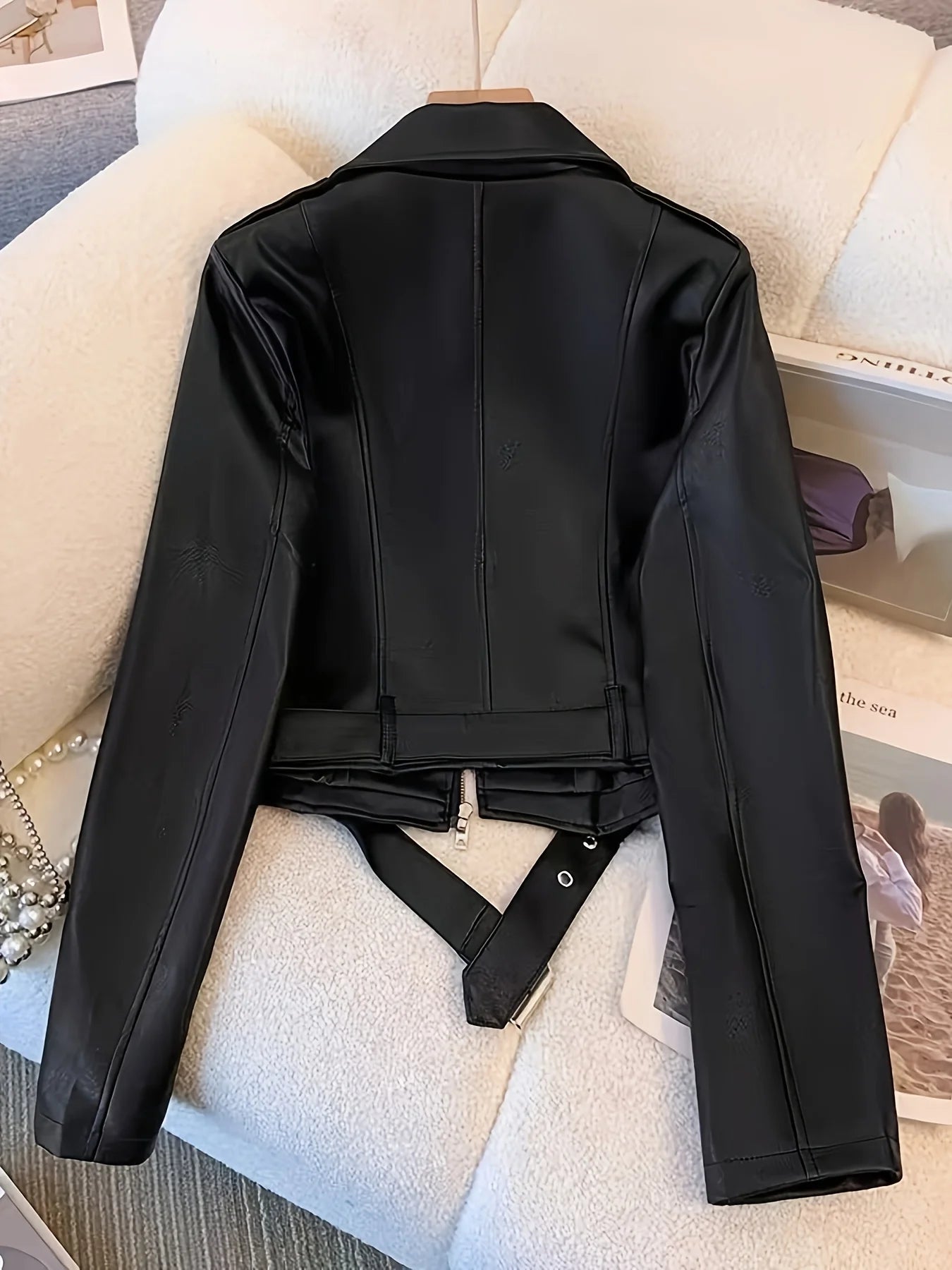 Spring and Autumn Women's Short American Retro Pu Motorcycle Leather Slim Jacket