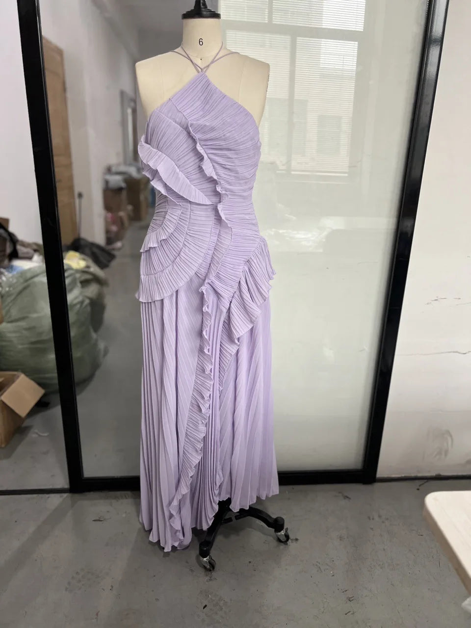 Women's summer high-end halter sleeveless irregular lace slit dress