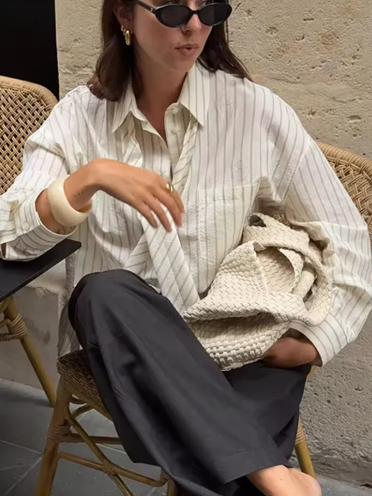 Striped Tie Shirt Women Long Sleeve Lapel Single Breasted Oversized Shirts Female 2026 Fashion New Spring Outwear Lady Tops