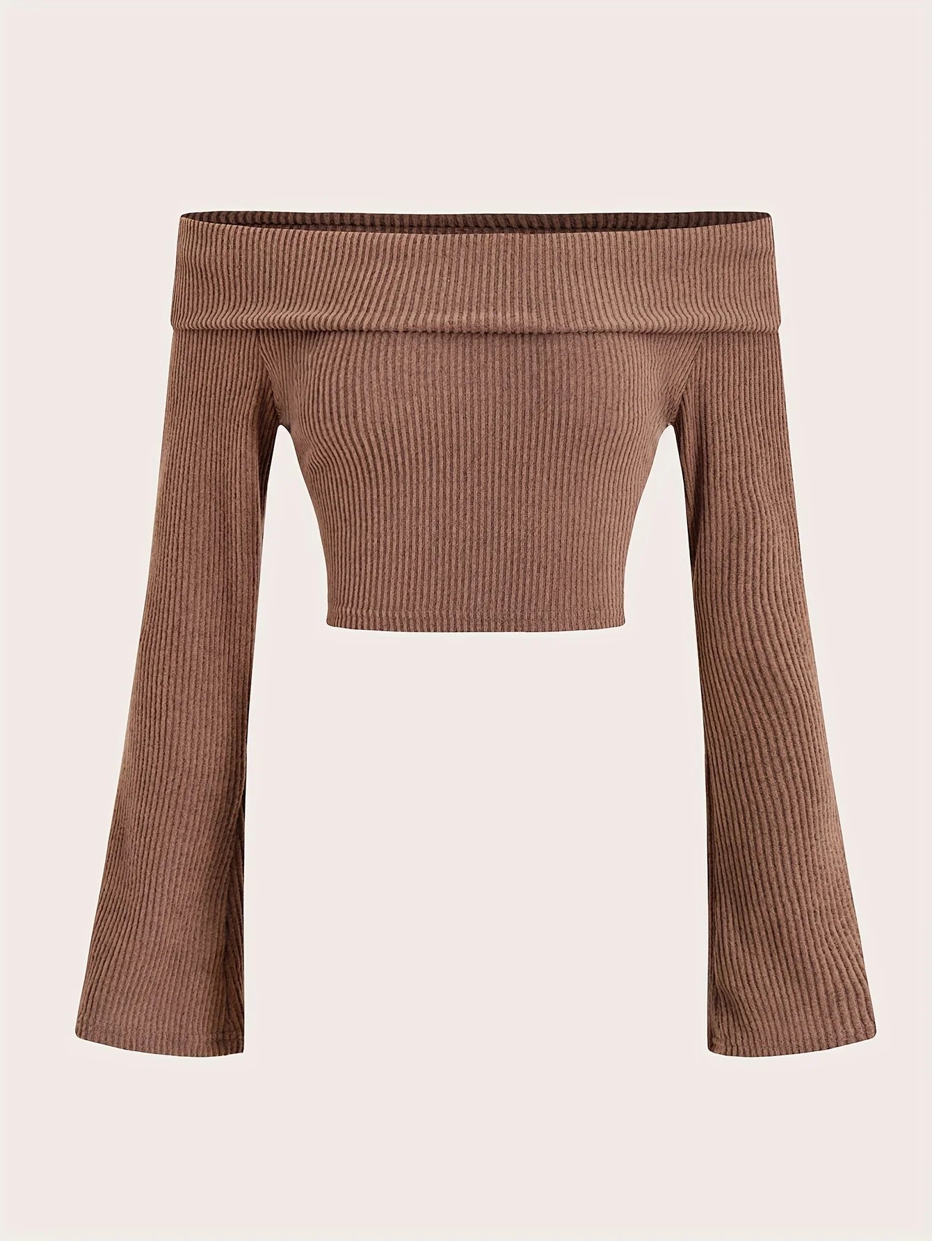 Women's 2-Piece Off-Shoulder Ribbed Set - Long Sleeve Crop Top & Ruched Mini Skirt Outfit for Fall/Winter