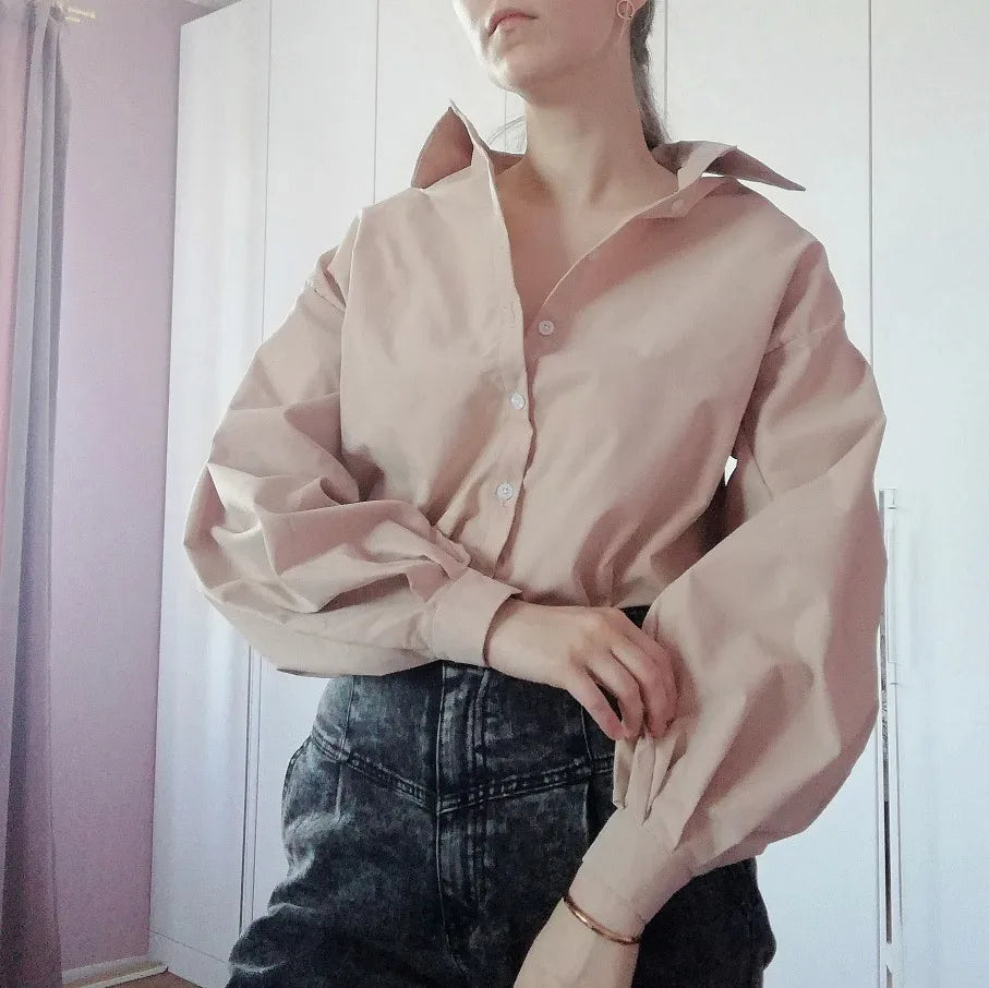 2025 Autumn Lantern Long Sleeve Elegant Blouse Shirt Women Basic Top Casual Turn Down Collar Office Lady White Shirt Tops Blusas