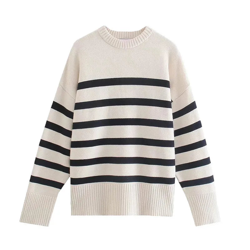 Casual Oversized Striped Pullovers Women Knitted Basic Autumn Winter Loose-Fitting Thick Jumpers Sweaters Female Clothing