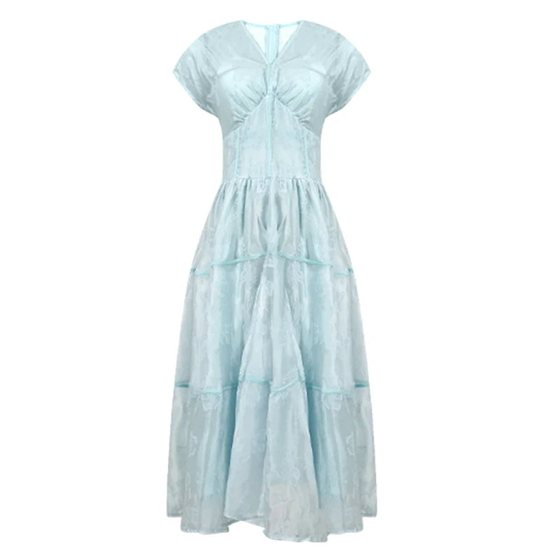 Women's French Retro Long Dress Fashion Grey Printed Short Sleeve Corset Large Swing Ball Gown Femme Party Banquet Vestidos