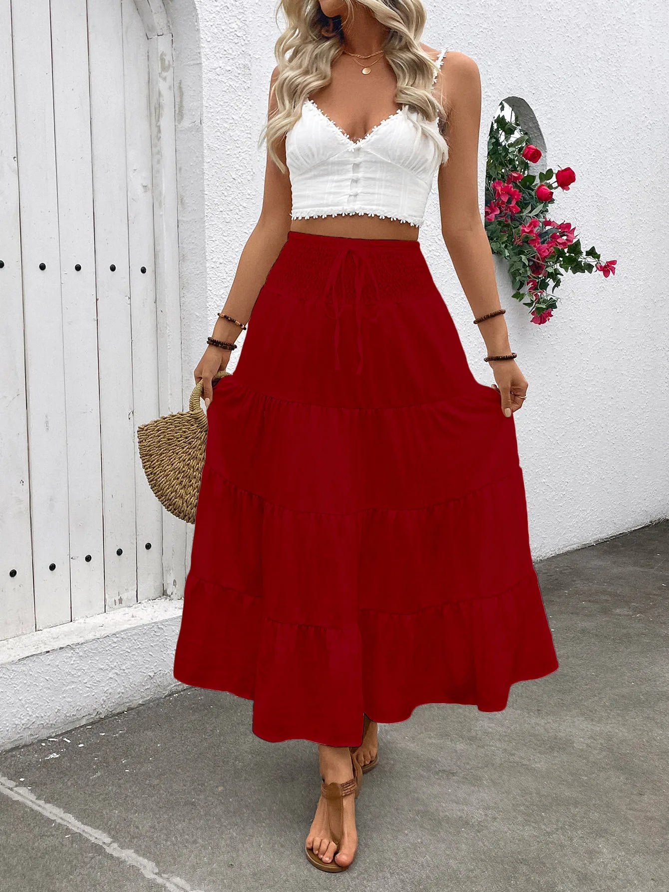 Women's Maxi Skirt High Waisted Slimming a Line Design with Elastic Waist Perfect for Summer and Beach Wear