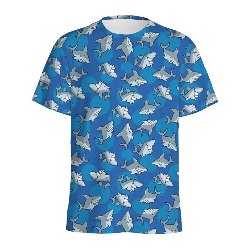 Cute Cartoon Shark 3D Printed T Shirt For Men Women Sea Animals Pattern T-Shirt Loose Short Sleeves Round Neck Tee Shirts Tops