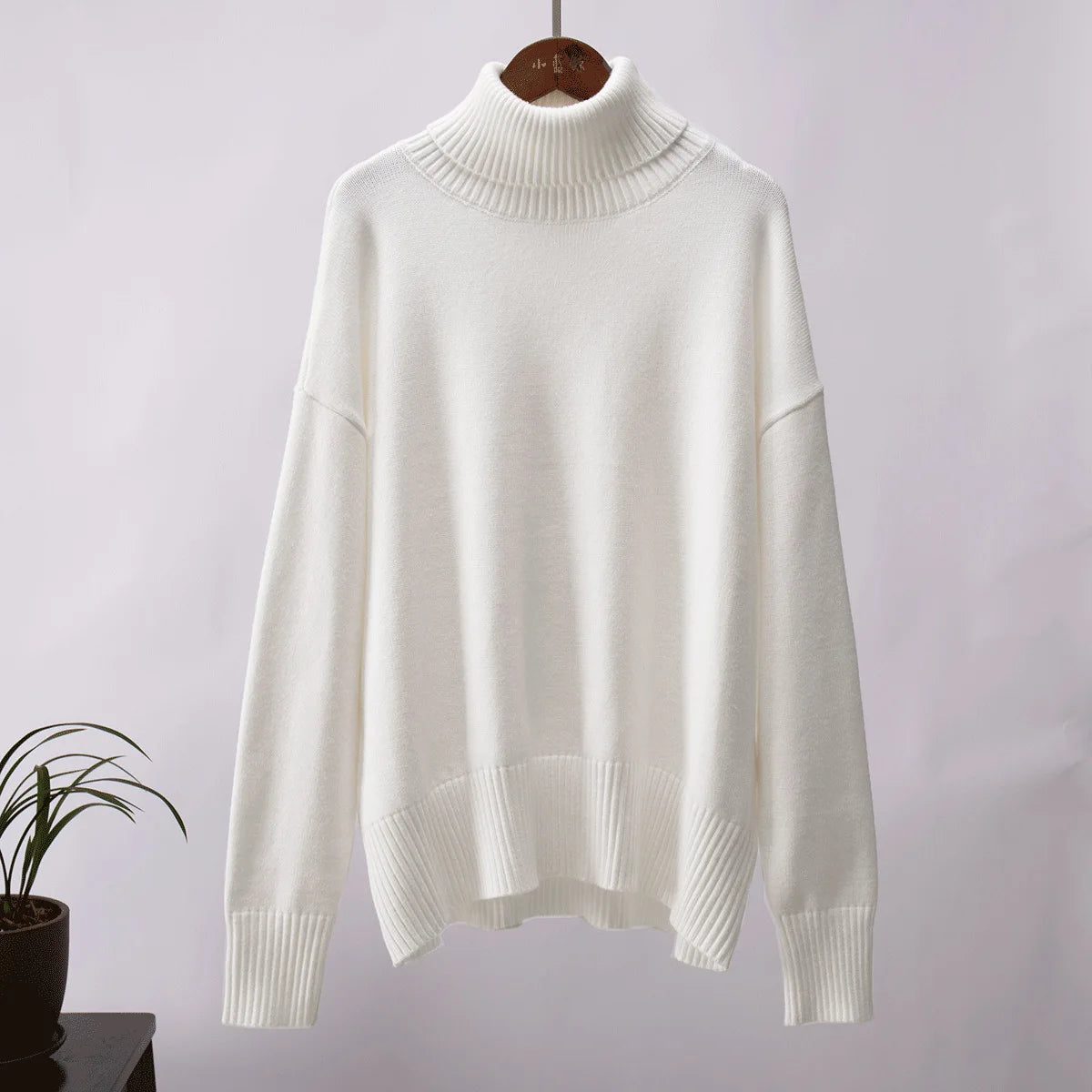 Fashion Women's Turtleneck Sweater Autumn Winter New Knit Pullover Oversized Jumper Female Loose Casual Solid White Sweater Tops