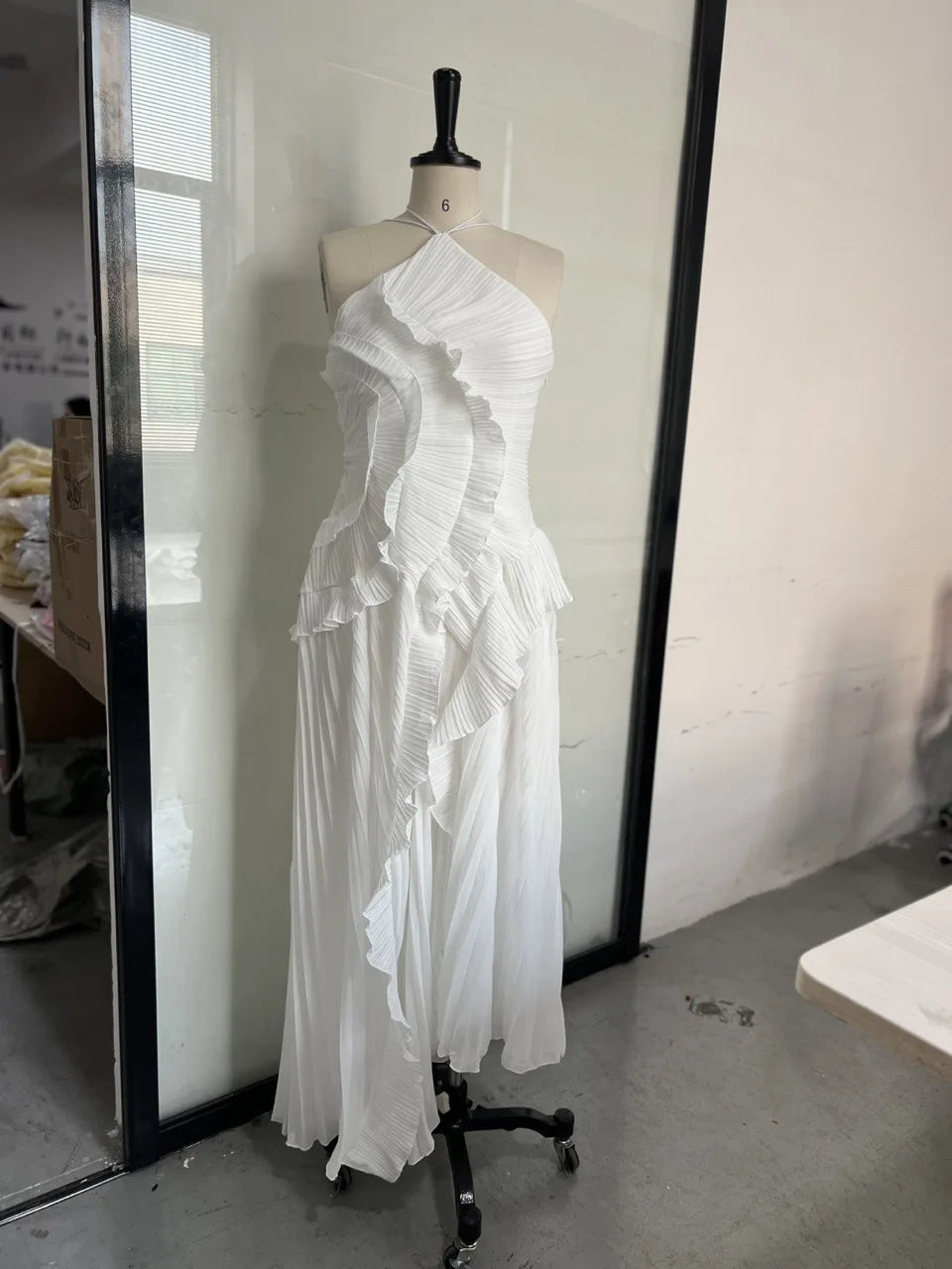 Women's summer high-end halter sleeveless irregular lace slit dress