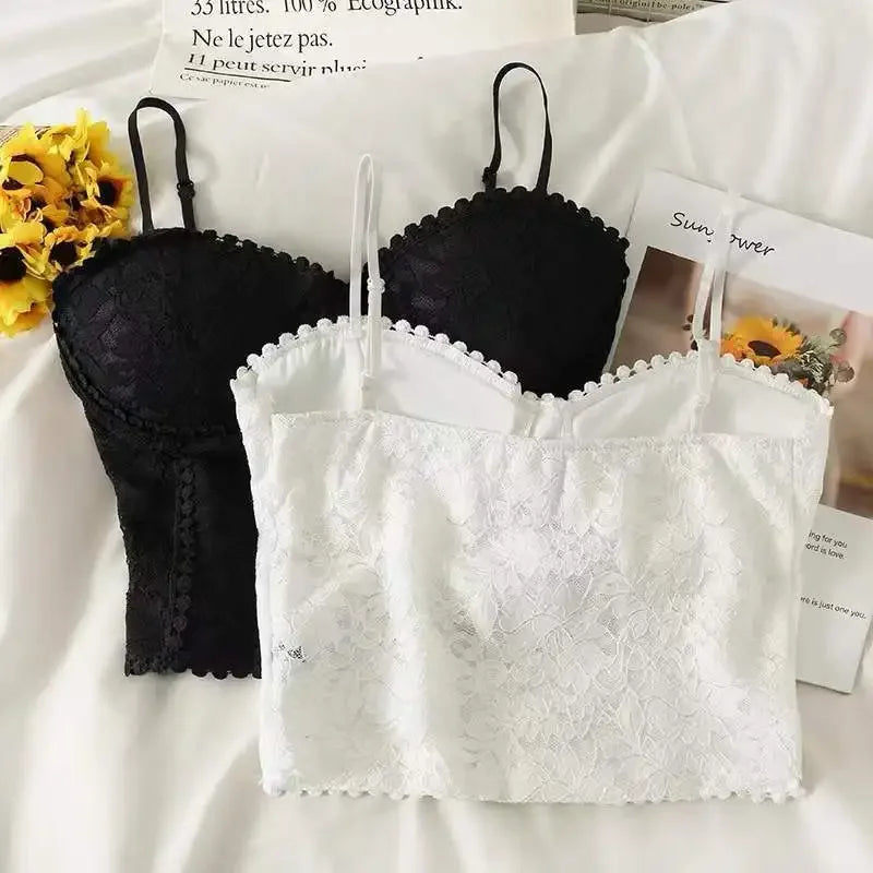 ITOOLIN Women Summer Knitted Crop Tops Lace Sexy Tank Top Casual Tops Backless Spaghetti Camis With Bra Pad For Women 2025 Sping
