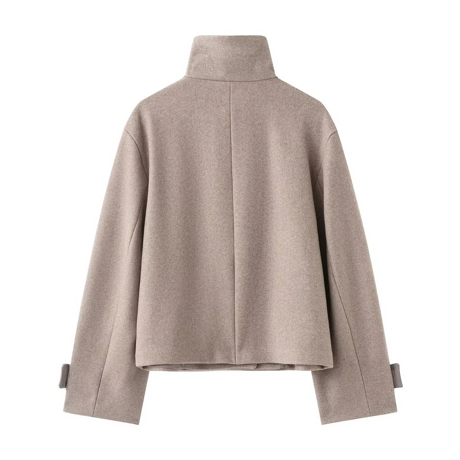 Zevity Women Vintage Stand Collar Breasted Long Sleeve Casual Woolen Coat Ladies Retro Long Sleeve Pockets Jacket Tops CT9506