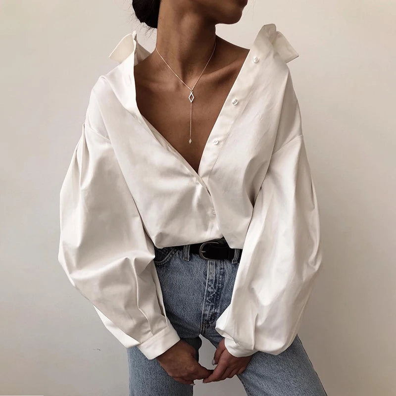 2025 Autumn Lantern Long Sleeve Elegant Blouse Shirt Women Basic Top Casual Turn Down Collar Office Lady White Shirt Tops Blusas
