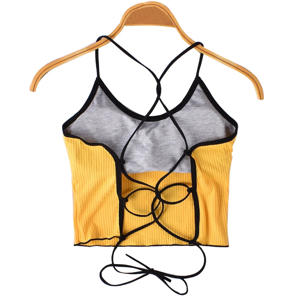 ITOOLIN Women Tops With Padded Cotton Backless Bandage Halter Y2K Tops Sexy Crop Tops Women Underwear Tops For Women Summer 2024