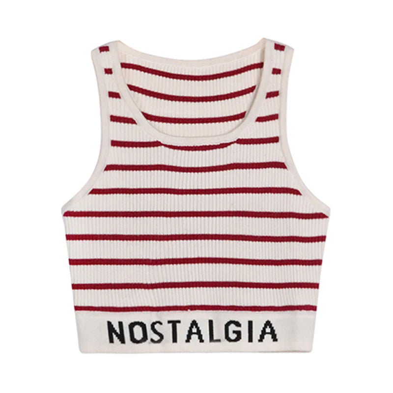 ITOOLIN Women Stripes Sexy Slim Crop Top Letter Printed Sports Tank Top Y2k Sleeveless Street Camis Beach Top Spring Summer