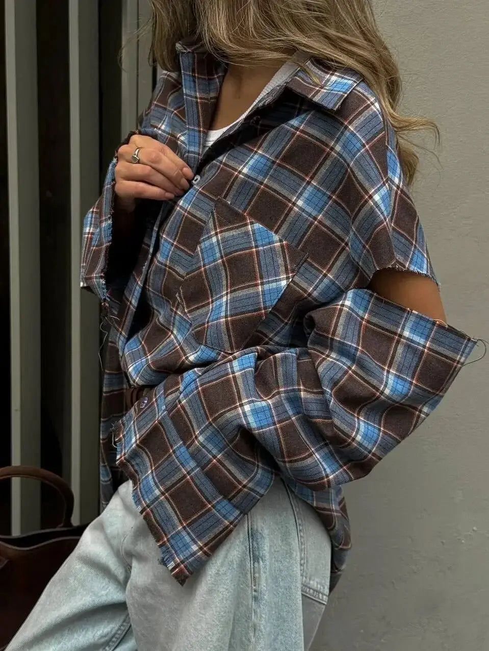 Fashion Checkered Pattern Shirt Women Elegant Lapel Long Sleeve Single Breasted Pocket Loose Tops 2026 New Chic Outerwear Shirt