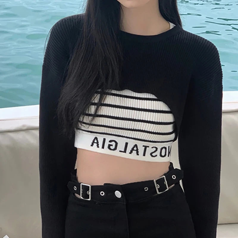 ITOOLIN Women Stripes Sexy Slim Crop Top Letter Printed Sports Tank Top Y2k Sleeveless Street Camis Beach Top Spring Summer