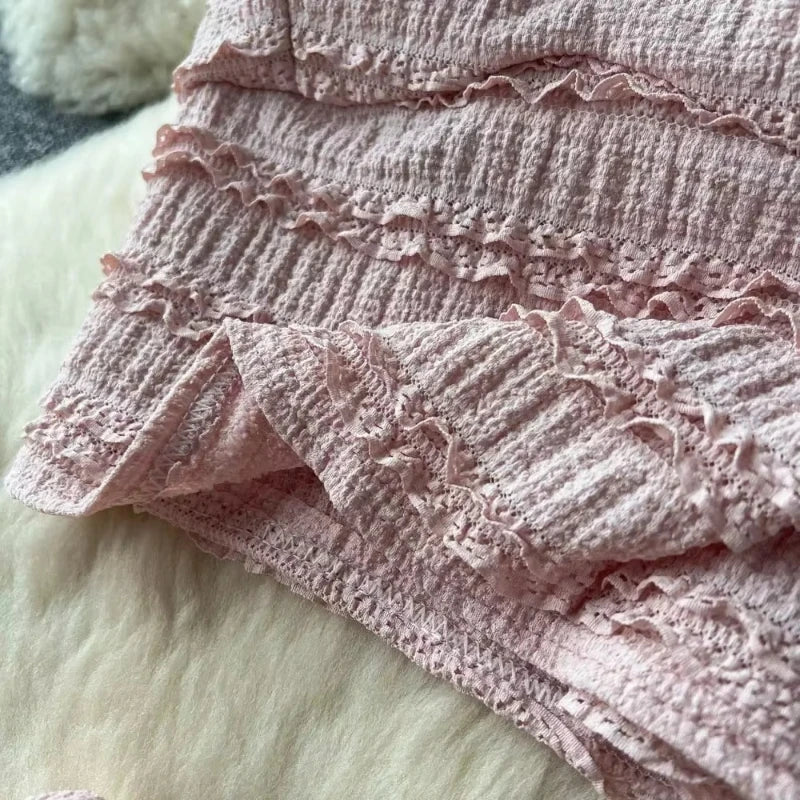 ITOOLIN Women Sexy Camisole+A Line Long Skirt Fashion Elastic Bohemian Suits Woman Summer Lace Patchwork Beach Two Pieces Sets