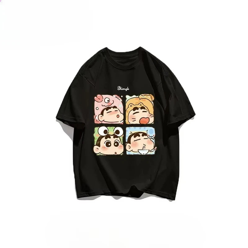 2026 New Cute Cartoon Crayon Shin-chan Pure Cotton Short Sleeve T-Shirt for Women Fashionable Trendy Style Crew Neck Fashion Top
