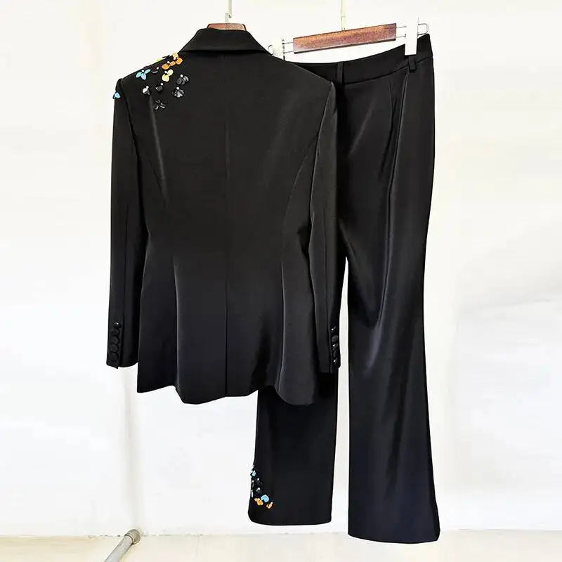 Luxury 2026 Spring Color Sequins Two Piece Matching Set Women's Full Sleeve Blazers Long Pants 2pcs Formal Occasions Suit Coats